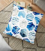 Mavi Temalı Geometrik Şekilli Dekoratif Yer Minderi - 70 x 70 cm Realhomes