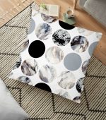 - yerminderi-YER-2056 - Realhomes  Yuvarlak Desenli Modern Dijital Baskılı Dekoratif Yer Minderi - 70 x 70 cm Realhomes