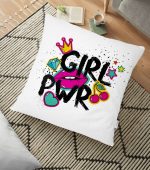 - yerminderi-YER-2085 - Realhomes Dudak Baskılı Girl Power Dijital Baskılı Yer Minderi - 70 x 70 cm Realhomes
