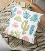 - yerminderi-YER-2089 - Realhomes  Kaktüs Desenli Renkli Modern Tasarım Yer Minderi - 70 x 70 cm Realhomes