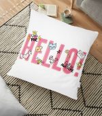 Özel Tasarım Hello Yazı Desenli Dijital Baskılı Yer Minderi - 70 x 70 cm Realhomes