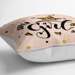 - yerminderi-YER-2117-1 - Realhomes  Super Gırl Yazı Desenli Dijital Baskılı Dekoratif Yer Minderi - 70 x 70 cm Realhomes