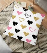 - yerminderi-YER-2125 - Realhomes Renkli Kalp Desenli Dijital Baskılı Dekoratif Yer Minderi - 70 x 70 cm Realhomes