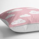 - yerminderi-YER-2141-1 - Realhomes  Pembe Zeminli Bulut Desenli Dijital Baskılı Yer Minderi - 70 x 70 cm Realhomes