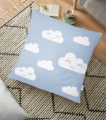 - yerminderi-YER-2142 - Realhomes Mavi Zeminli Bulut Temalı Dijital Baskılı Modern Yer Minderi - 70 x 70 cm Realhomes