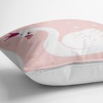 - yerminderi-YER-2143-1 - Realhomes Pembe Zeminli Kuğu Desenli Dijital Baskılı Yer Minderi - 70 x 70 cm Realhomes