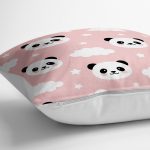- yerminderi-YER-2144-1 - Realhomes Pembe Zeminli Panda Resimli Dijital Baskılı Yer Minderi - 70 x 70 cm Realhomes