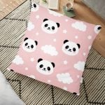 Pembe Zeminli Kuğu Desenli Dijital Baskılı Yer Minderi - 70 x 70 cm Realhomes