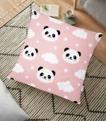 - yerminderi-YER-2144 - Realhomes Pembe Zeminli Panda Resimli Dijital Baskılı Yer Minderi - 70 x 70 cm Realhomes