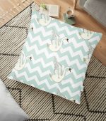 - yerminderi-YER-2145 - Realhomes Zigzag Zeminli Kuğu Desenli Dijital Baskılı Modern Yer Minderi - 70 x 70 cm Realhomes