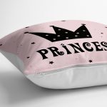 - yerminderi-YER-2148-1 - Realhomes Pembe Zeminli Prıncess Yazılı Dijital Baskılı Yer Minderi - 70 x 70 cm Realhomes