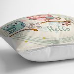 - yerminderi-YER-216-1 - Realhomes  Baykuş Desenli Dijital Baskılı Dekoratif Yer Minderi - 70 x 70 cm Realhomes