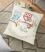 - yerminderi-YER-216 - Realhomes  Baykuş Desenli Dijital Baskılı Dekoratif Yer Minderi - 70 x 70 cm Realhomes