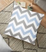 Gri Mavi Zigzag Desenli Dijital Baskılı Modern Yer Minderi - 70 x 70 cm Realhomes