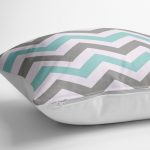 - yerminderi-YER-2178-1 - Realhomes Turkuaz Gri Zigzag Desenli Dijital Baskılı Modern Yer Minderi - 70 x 70 cm Realhomes