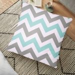 Gri Turkuaz Zigzag Desenli Dijital Baskılı Dekoratif Yer Minderi - 70 x 70 cm Realhomes