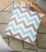 - yerminderi-YER-2178 - Realhomes Turkuaz Gri Zigzag Desenli Dijital Baskılı Modern Yer Minderi - 70 x 70 cm Realhomes