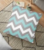 Gri Turkuaz Zigzag Desenli Dijital Baskılı Dekoratif Yer Minderi - 70 x 70 cm Realhomes