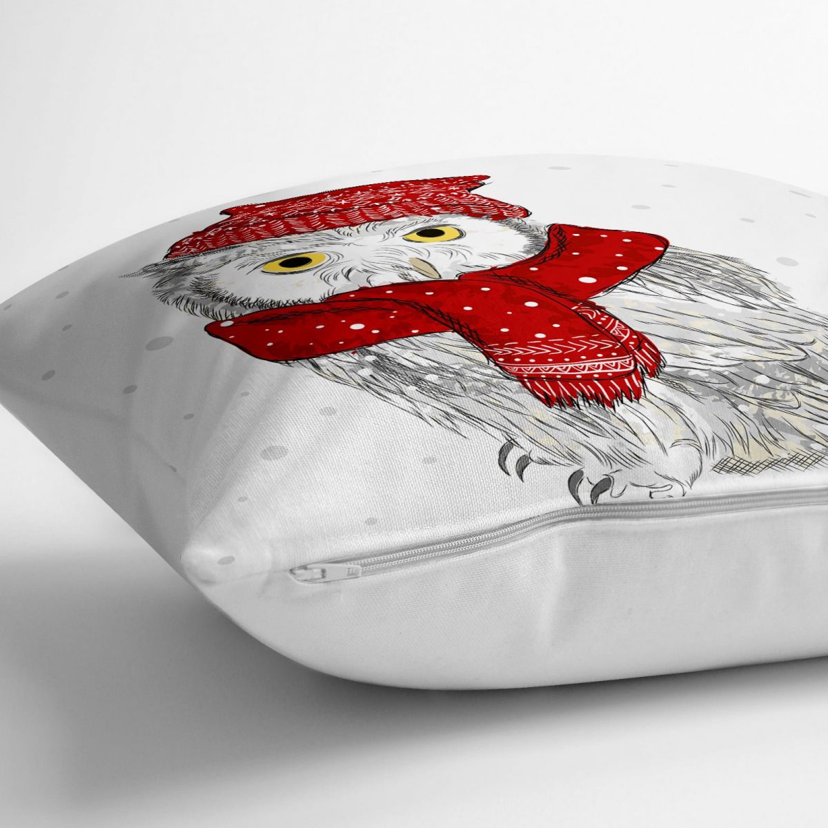 Kış Motifli Baykuş Temalı Dijital Baskılı Dekoratif Yer Minderi - 70 x 70 cm Realhomes