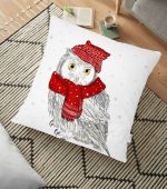 - yerminderi-YER-219 - Realhomes Kış Motifli Baykuş Temalı Dijital Baskılı Dekoratif Yer Minderi - 70 x 70 cm Realhomes