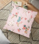 - yerminderi-YER-2222 - Realhomes Pembe Zeminli Çiçek Desenli Modern Yer Minderi - 70 x 70 cm Realhomes