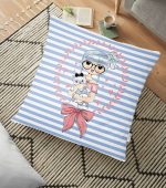 - yerminderi-YER-2230 - Realhomes  Mavi Çizgili Fashion Gırl Dijital Baskılı Dekoratif Yer Minderi - 70 x 70 cm Realhomes