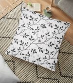 Gri Zeminli Yaprak Desenli Dijital Baskılı Dekoratif Yer Minderi - 70 x 70 cm Realhomes