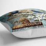 - yerminderi-YER-224-1 - Realhomes  Mavi Kuş Desen Dijital Baskılı Dekoratif Yer Minderi - 70 x 70 cm Realhomes