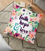 - yerminderi-YER-2280 - Realhomes Çiçek Desenli Yazılı Dijital Baskılı Dekoratif Yer Minderi - 70 x 70 cm Realhomes