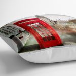 - yerminderi-YER-229-1 - Realhomes  London Kırmızı Telefon Tasarımlı Dekoratif Yer Minderi - 70 x 70 cm Realhomes