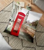 - yerminderi-YER-229 - Realhomes  London Kırmızı Telefon Tasarımlı Dekoratif Yer Minderi - 70 x 70 cm Realhomes