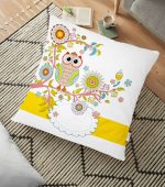 Baykuş Desen Dijital Baskılı Dekoratif Yer Minderi - 70 x 70 cm Realhomes