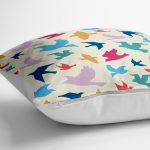 - yerminderi-YER-2332-1 - Realhomes  Renkli Kuşlar Çizim Desenli Özel Tasarı Dekoratif Yer Minderi - 70 x 70 cm Realhomes