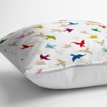 - yerminderi-YER-2333-1 - Realhomes  Krem Zeminli Kuş Desenli Dijital Baskılı Yer Minderi - 70 x 70 cm Realhomes