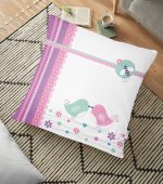 - yerminderi-YER-2336 - Realhomes  Pembe Mavi Kuşlar Dijital Baskılı Yer Minderi - 70 x 70 cm Realhomes