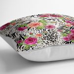 - yerminderi-YER-2339-1 - Realhomes Leopar Gül Motifli Dekoratif Yer Minderi - 70 x 70 cm Realhomes