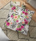 - yerminderi-YER-2339 - Realhomes Leopar Gül Motifli Dekoratif Yer Minderi - 70 x 70 cm Realhomes