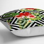 - yerminderi-YER-2345-1 - Realhomes Geometrik Zeminde Çiçek Desenli Yer Minderi - 70 x 70 cm Realhomes