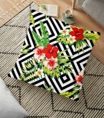 - yerminderi-YER-2345 - Realhomes Geometrik Zeminde Çiçek Desenli Yer Minderi - 70 x 70 cm Realhomes