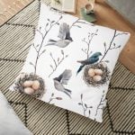 Kurukafa ve Çiçekler Motifli Dekoratif Yer Minderi - 70 x 70 cm Realhomes