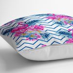 - yerminderi-YER-2363-1 - Realhomes  Zigzag Zeminli Flamingo Baskılı Dekoratif Yer Minderi - 70 x 70 cm Realhomes