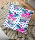 - yerminderi-YER-2363 - Realhomes  Zigzag Zeminli Flamingo Baskılı Dekoratif Yer Minderi - 70 x 70 cm Realhomes