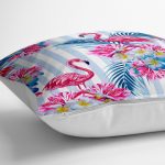 - yerminderi-YER-2367-1 - Realhomes  Çizgili Flamingo Zeminli Dekoratif Yer Minderi - 70 x 70 cm Realhomes