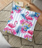 - yerminderi-YER-2367 - Realhomes  Çizgili Flamingo Zeminli Dekoratif Yer Minderi - 70 x 70 cm Realhomes