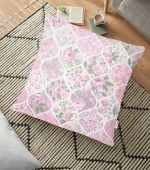 - yerminderi-YER-2386 - Realhomes  Pudra Çiçekler Temalı Dekoratif Yer Minderi - 70 x 70 cm Realhomes