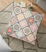 Geometrik Şekilli Hint Desenli Baskılı Dijital Baskılı Yer Minderi - 70 x 70 cm Realhomes