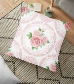 - yerminderi-YER-2389 - Realhomes  Hint Motifli Gül Desenli Dijital Baskılı Yer Minderi - 70 x 70 cm Realhomes