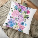 Lila Renk Demet Zambak Motifli Dekoratif Yer Minderi - 70 x 70 cm Realhomes