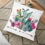 Lila Renk Demet Zambak Motifli Dekoratif Yer Minderi - 70 x 70 cm Realhomes