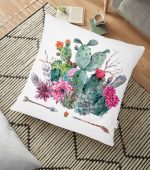 - yerminderi-YER-2399 - Realhomes  Ok Motifli Çöl Bitkisi Desenli Dekoratif Yer Minderi - 70 x 70 cm Realhomes